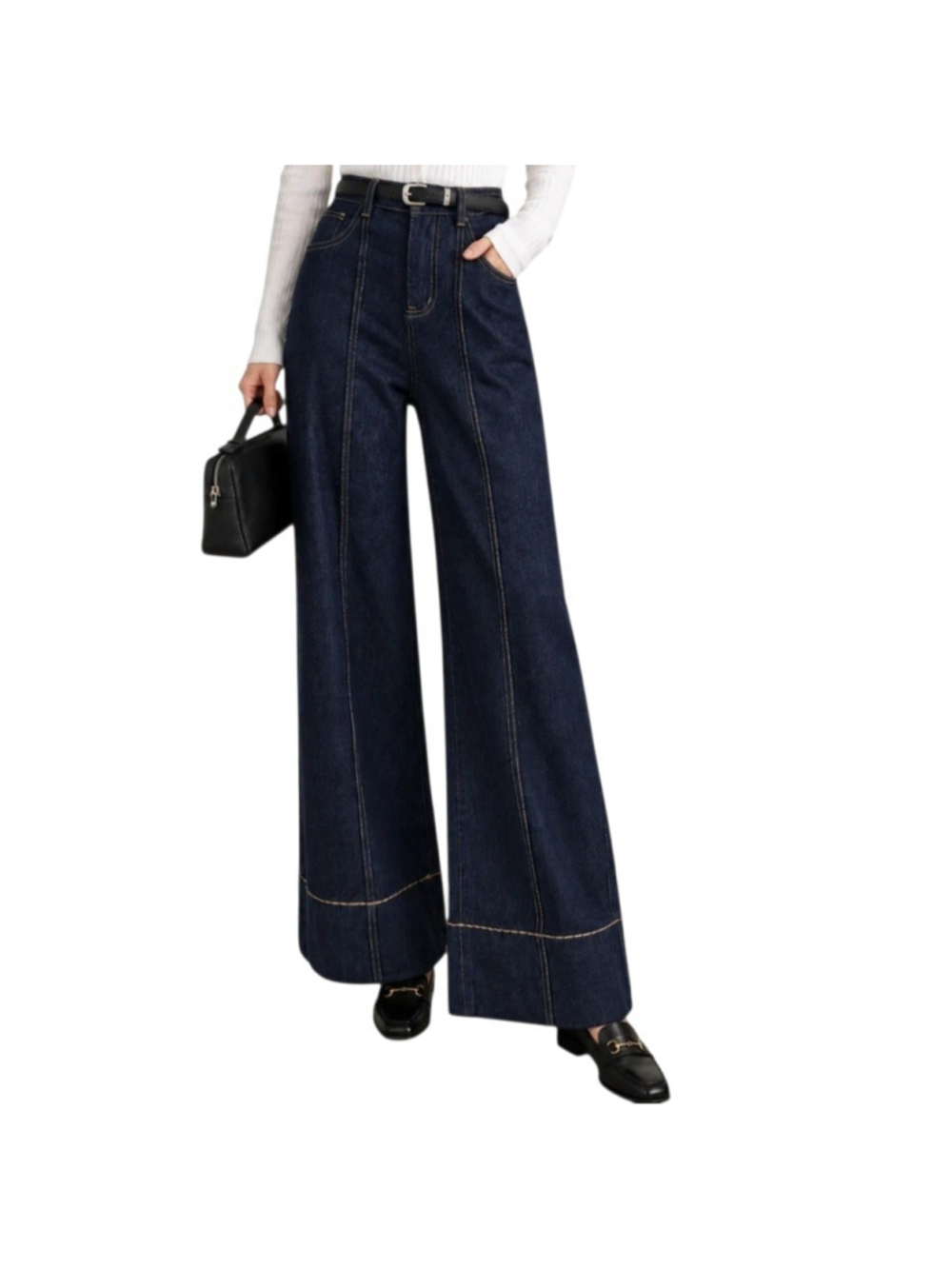 COMMENSE Women's Wide-Leg Denim Blue Jeans Size Small Waist 26 Inseam 30
